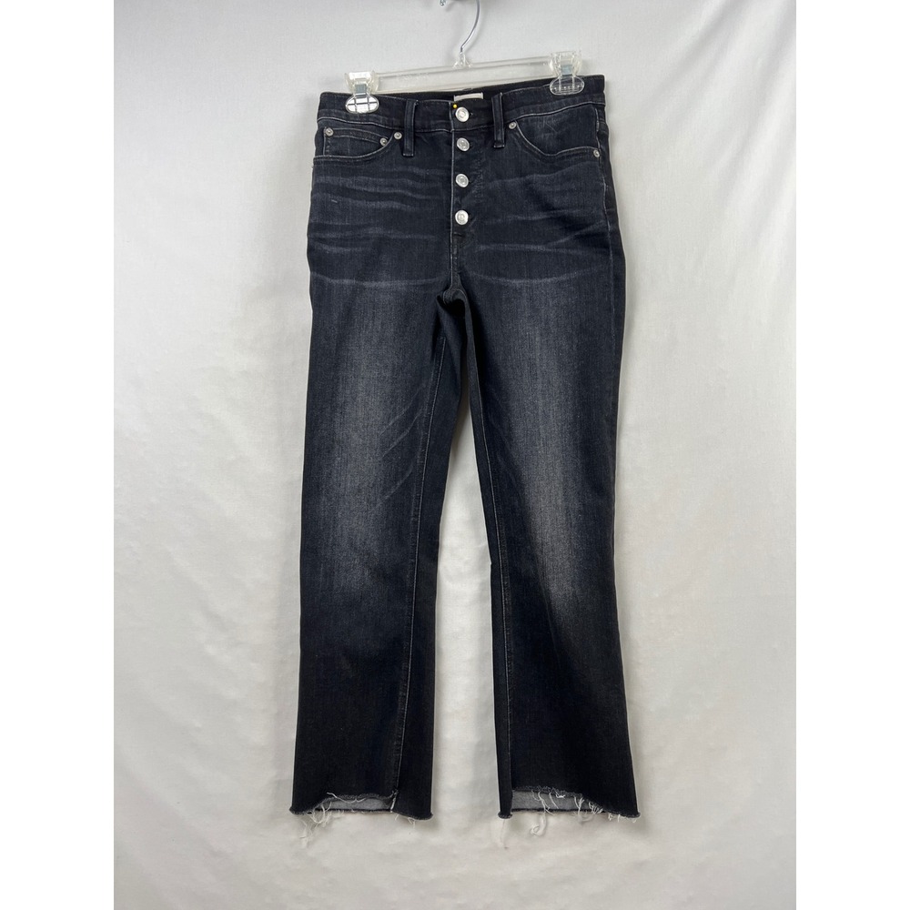 J.Crew Billie Demi Boot Crop Jeans Womens 27 Black High Rise Button Fly Raw Hem